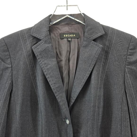 Escada Wool Blazer Size 6 (36) Charcoal Gray Longer Length Designer Quiet Luxury - Picture 2 of 10
